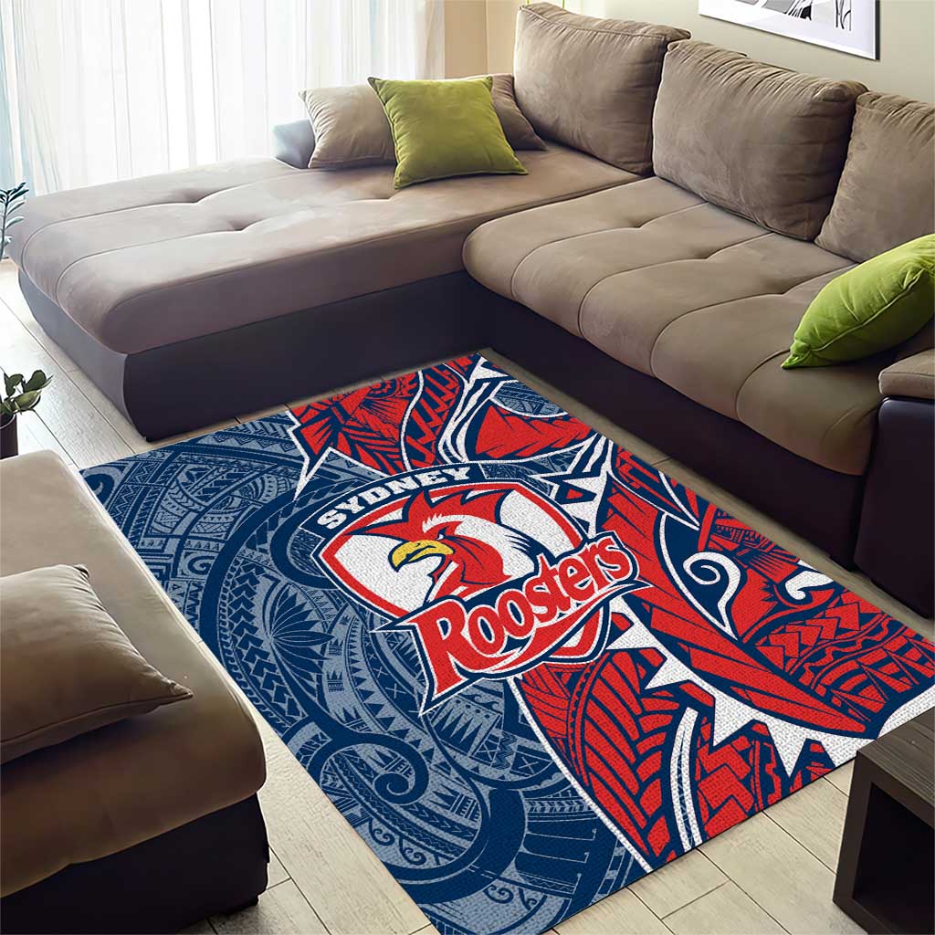 Sydney Roosters Area Rug Polynesian Tribal Tattoo Pacific Sport Art