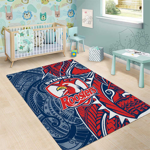 Sydney Roosters Area Rug Polynesian Tribal Tattoo Pacific Sport Art