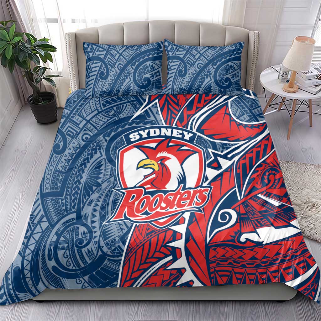 Sydney Roosters Bedding Set Polynesian Tribal Tattoo Pacific Sport Art