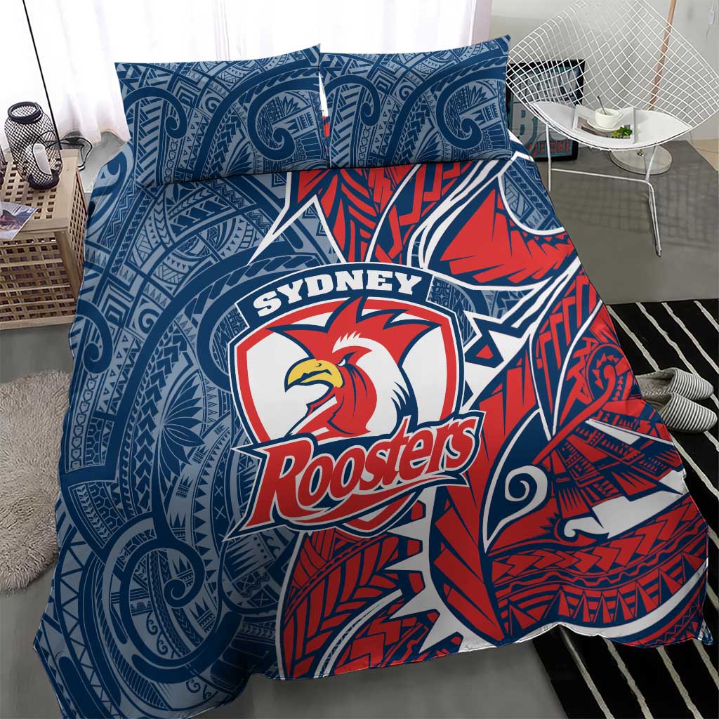 Sydney Roosters Bedding Set Polynesian Tribal Tattoo Pacific Sport Art