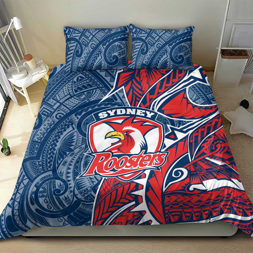 Sydney Roosters Bedding Set Polynesian Tribal Tattoo Pacific Sport Art