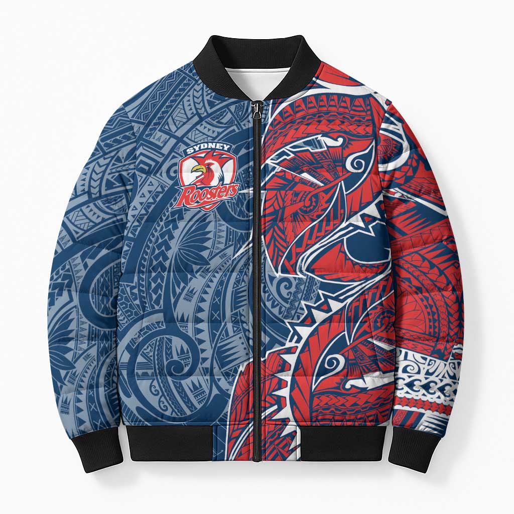 Sydney Roosters Bomber Puffer Jacket Polynesian Tribal Tattoo Pacific Sport Art