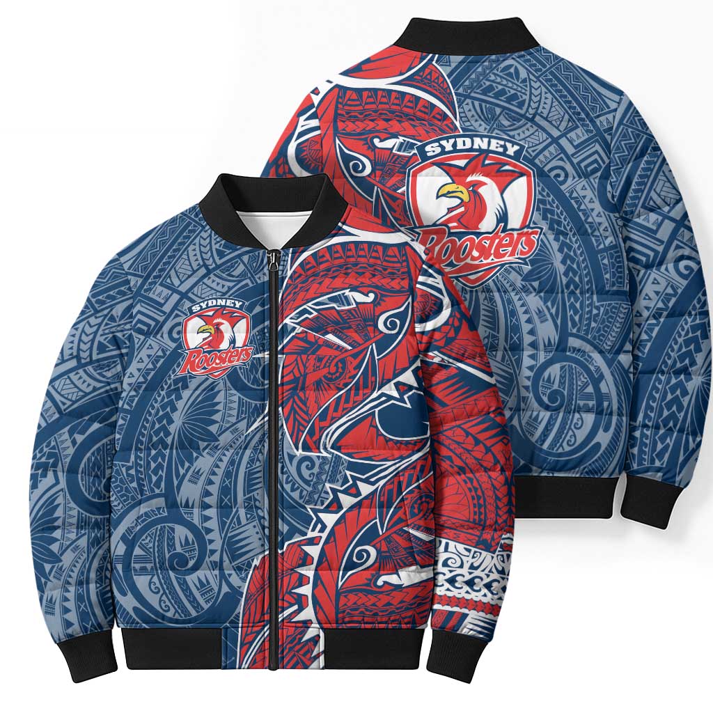 Sydney Roosters Bomber Puffer Jacket Polynesian Tribal Tattoo Pacific Sport Art