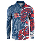 Sydney Roosters Button Sweatshirt Polynesian Tribal Tattoo Pacific Sport Art