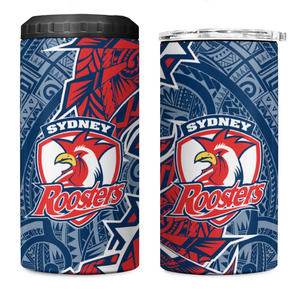 Sydney Roosters 4 in 1 Can Cooler Tumbler Polynesian Tribal Tattoo Pacific Sport Art