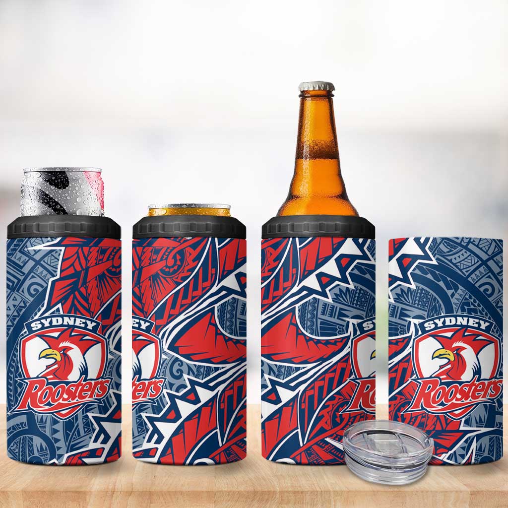 Sydney Roosters 4 in 1 Can Cooler Tumbler Polynesian Tribal Tattoo Pacific Sport Art
