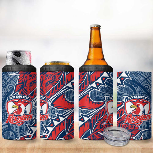 Sydney Roosters 4 in 1 Can Cooler Tumbler Polynesian Tribal Tattoo Pacific Sport Art