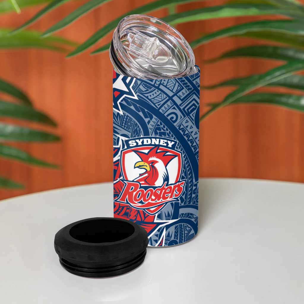 Sydney Roosters 4 in 1 Can Cooler Tumbler Polynesian Tribal Tattoo Pacific Sport Art