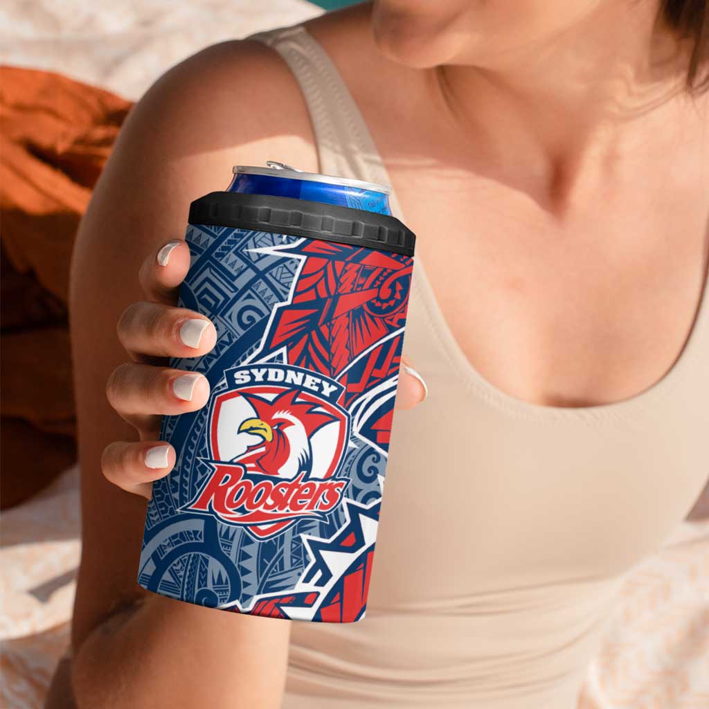 Sydney Roosters 4 in 1 Can Cooler Tumbler Polynesian Tribal Tattoo Pacific Sport Art