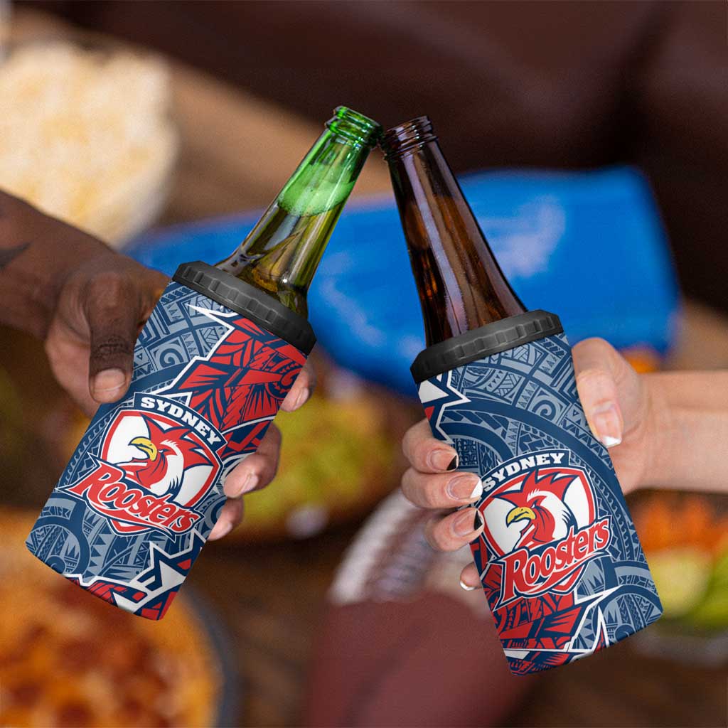 Sydney Roosters 4 in 1 Can Cooler Tumbler Polynesian Tribal Tattoo Pacific Sport Art