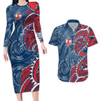 Sydney Roosters Couples Matching Long Sleeve Bodycon Dress and Hawaiian Shirt Polynesian Tribal Tattoo Pacific Sport Art