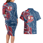 Sydney Roosters Couples Matching Long Sleeve Bodycon Dress and Hawaiian Shirt Polynesian Tribal Tattoo Pacific Sport Art