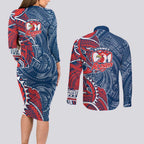Sydney Roosters Couples Matching Long Sleeve Bodycon Dress and Long Sleeve Button Shirt Polynesian Tribal Tattoo Pacific Sport Art