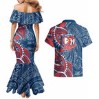 Sydney Roosters Couples Matching Mermaid Dress and Hawaiian Shirt Polynesian Tribal Tattoo Pacific Sport Art