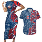 Sydney Roosters Couples Matching Short Sleeve Bodycon Dress and Hawaiian Shirt Polynesian Tribal Tattoo Pacific Sport Art