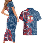 Sydney Roosters Couples Matching Short Sleeve Bodycon Dress and Hawaiian Shirt Polynesian Tribal Tattoo Pacific Sport Art