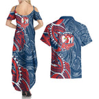 Sydney Roosters Couples Matching Summer Maxi Dress and Hawaiian Shirt Polynesian Tribal Tattoo Pacific Sport Art