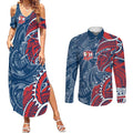 Sydney Roosters Couples Matching Summer Maxi Dress and Long Sleeve Button Shirt Polynesian Tribal Tattoo Pacific Sport Art