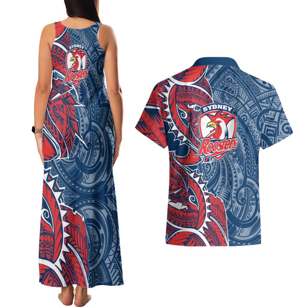 Sydney Roosters Couples Matching Tank Maxi Dress and Hawaiian Shirt Polynesian Tribal Tattoo Pacific Sport Art