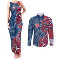 Sydney Roosters Couples Matching Tank Maxi Dress and Long Sleeve Button Shirt Polynesian Tribal Tattoo Pacific Sport Art
