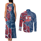 Sydney Roosters Couples Matching Tank Maxi Dress and Long Sleeve Button Shirt Polynesian Tribal Tattoo Pacific Sport Art