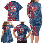 Sydney Roosters Family Matching Long Sleeve Bodycon Dress and Hawaiian Shirt Polynesian Tribal Tattoo Pacific Sport Art
