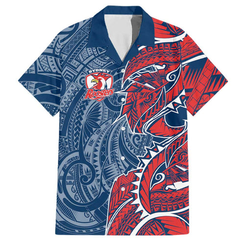 Sydney Roosters Family Matching Long Sleeve Bodycon Dress and Hawaiian Shirt Polynesian Tribal Tattoo Pacific Sport Art
