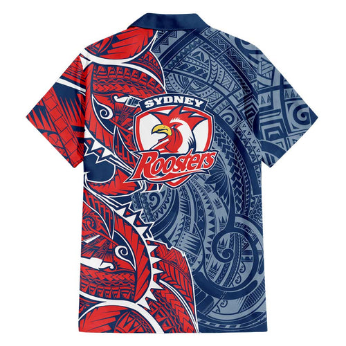 Sydney Roosters Family Matching Long Sleeve Bodycon Dress and Hawaiian Shirt Polynesian Tribal Tattoo Pacific Sport Art