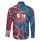 Sydney Roosters Family Matching Long Sleeve Bodycon Dress and Hawaiian Shirt Polynesian Tribal Tattoo Pacific Sport Art