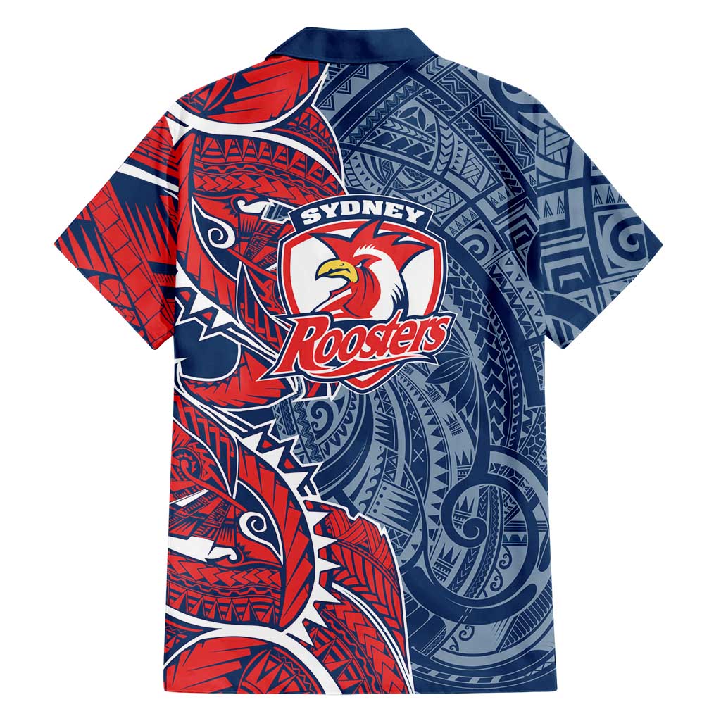 Sydney Roosters Family Matching Off The Shoulder Long Sleeve Dress and Hawaiian Shirt Polynesian Tribal Tattoo Pacific Sport Art
