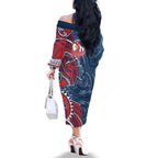 Sydney Roosters Family Matching Off The Shoulder Long Sleeve Dress and Hawaiian Shirt Polynesian Tribal Tattoo Pacific Sport Art