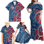 Sydney Roosters Family Matching Off Shoulder Maxi Dress and Hawaiian Shirt Polynesian Tribal Tattoo Pacific Sport Art