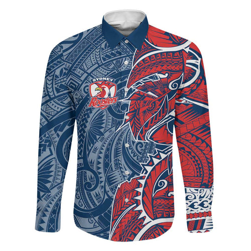 Sydney Roosters Family Matching Off Shoulder Maxi Dress and Hawaiian Shirt Polynesian Tribal Tattoo Pacific Sport Art