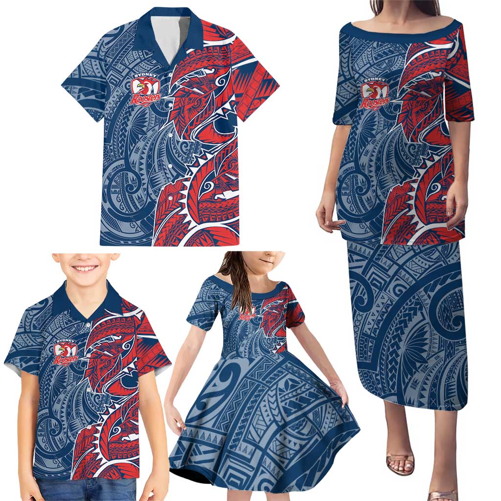 Sydney Roosters Family Matching Puletasi and Hawaiian Shirt Polynesian Tribal Tattoo Pacific Sport Art