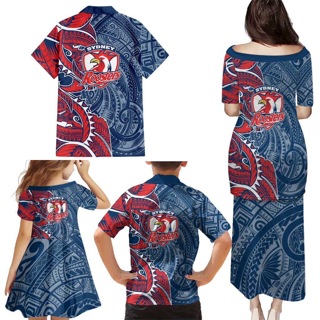 Sydney Roosters Family Matching Puletasi and Hawaiian Shirt Polynesian Tribal Tattoo Pacific Sport Art