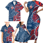 Sydney Roosters Family Matching Short Sleeve Bodycon Dress and Hawaiian Shirt Polynesian Tribal Tattoo Pacific Sport Art