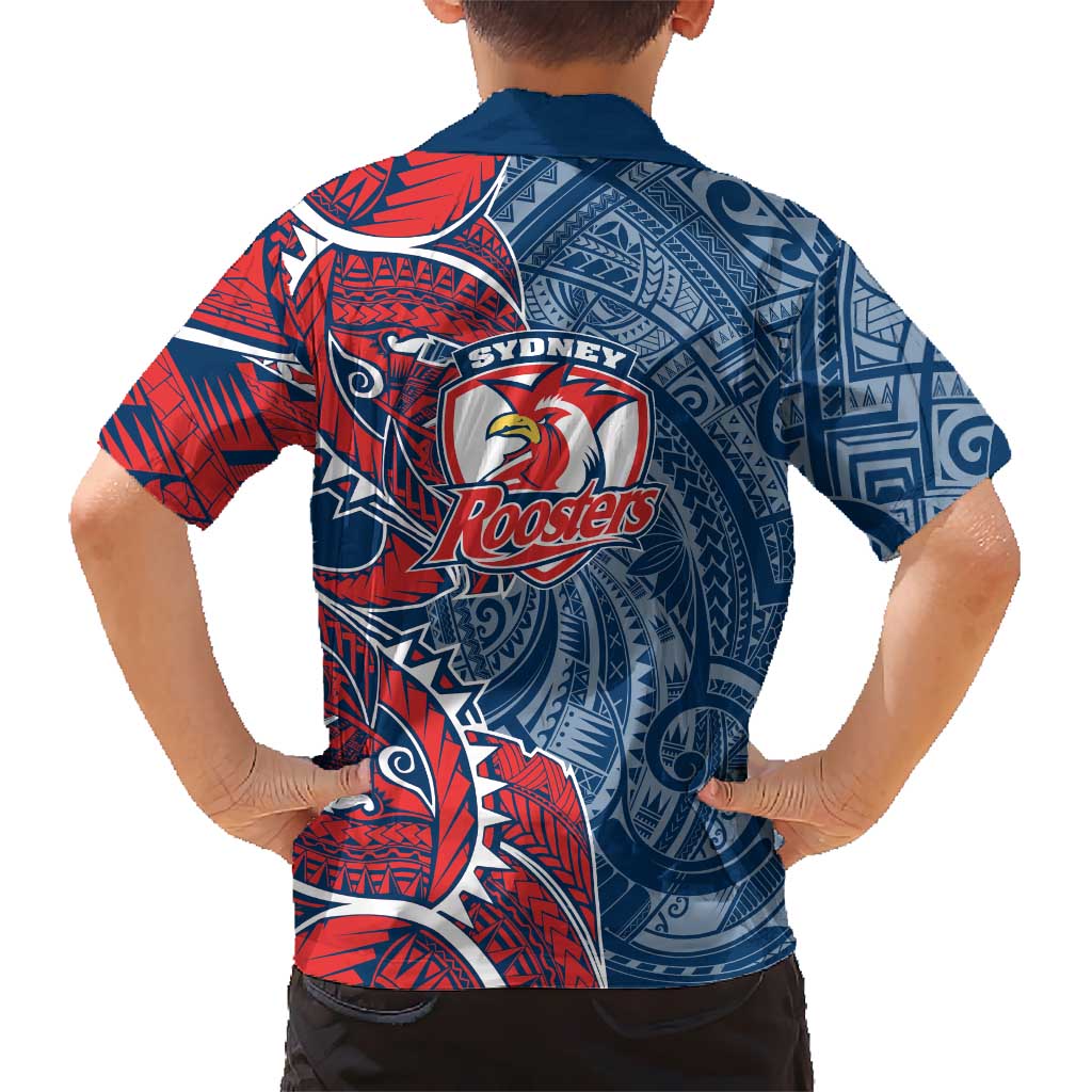 Sydney Roosters Family Matching Short Sleeve Bodycon Dress and Hawaiian Shirt Polynesian Tribal Tattoo Pacific Sport Art