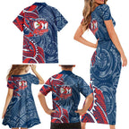 Sydney Roosters Family Matching Short Sleeve Bodycon Dress and Hawaiian Shirt Polynesian Tribal Tattoo Pacific Sport Art