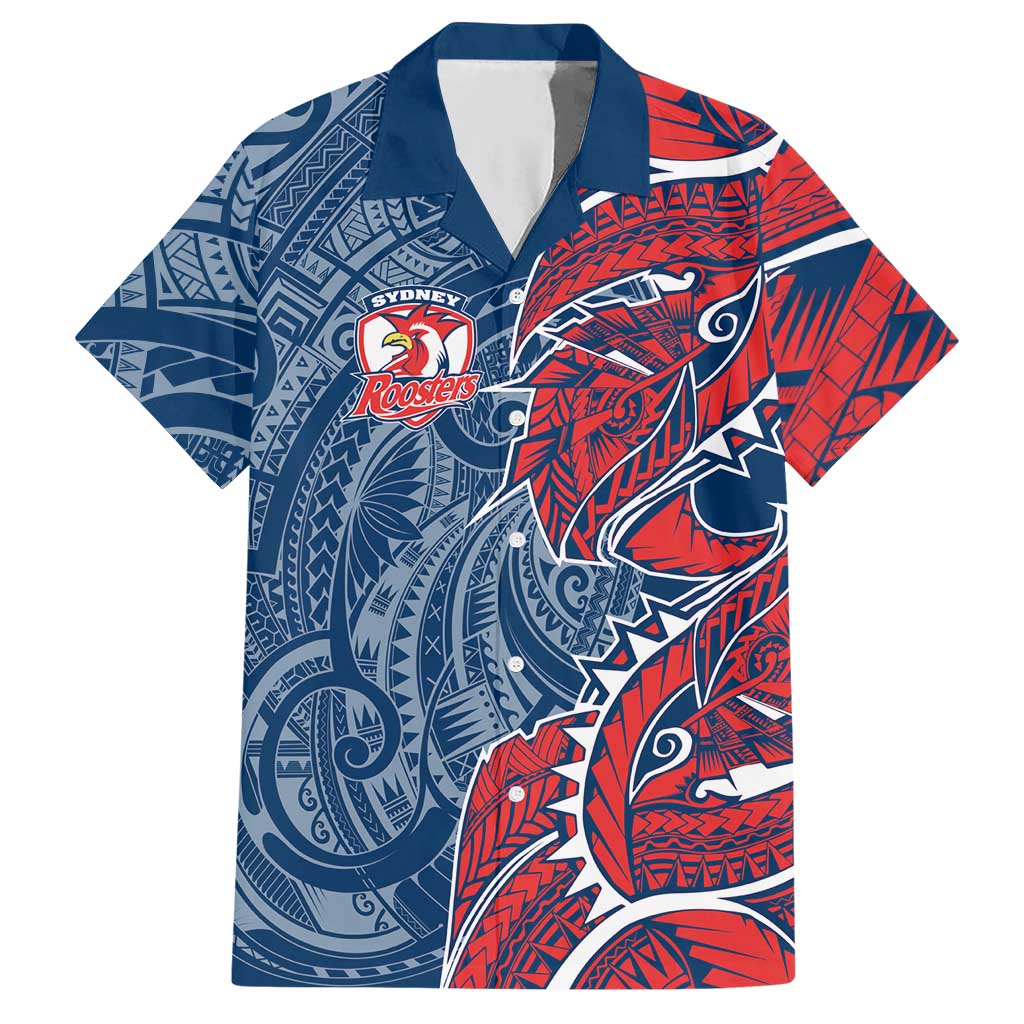 Sydney Roosters Hawaiian Shirt Polynesian Tribal Tattoo Pacific Sport Art