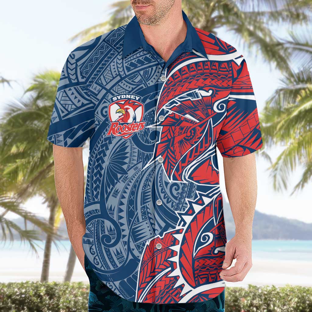 Sydney Roosters Hawaiian Shirt Polynesian Tribal Tattoo Pacific Sport Art