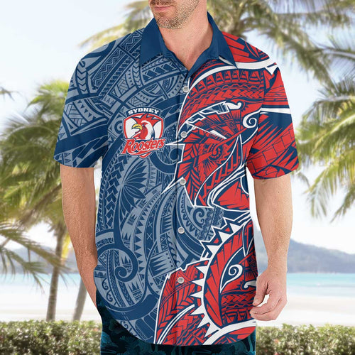 Sydney Roosters Hawaiian Shirt Polynesian Tribal Tattoo Pacific Sport Art