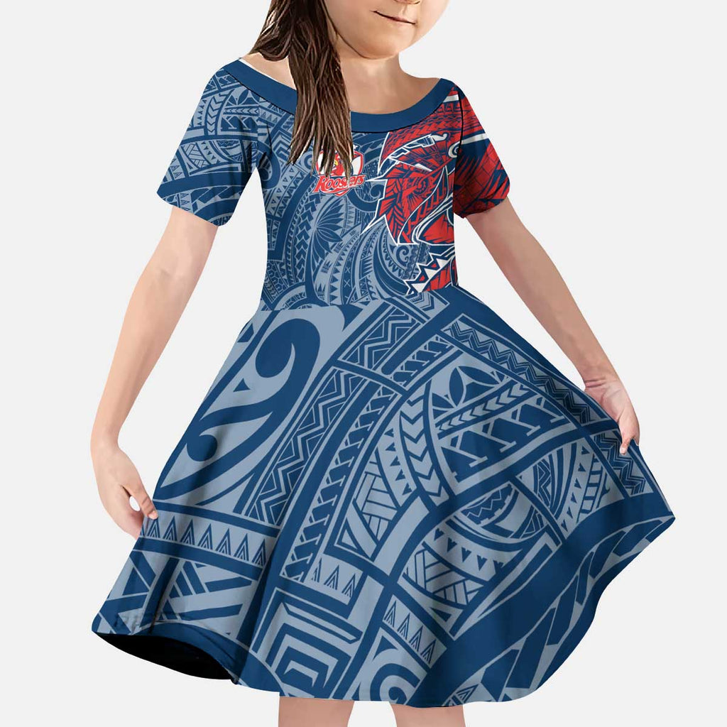 Sydney Roosters Kid Short Sleeve Dress Polynesian Tribal Tattoo Pacific Sport Art