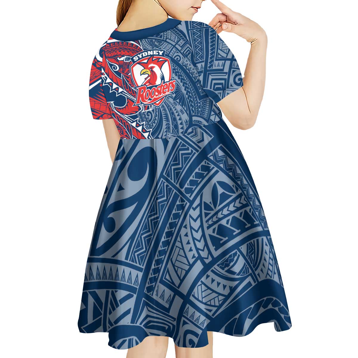 Sydney Roosters Kid Short Sleeve Dress Polynesian Tribal Tattoo Pacific Sport Art