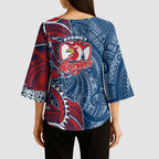 Sydney Roosters Kimono Sleeve Blouse Polynesian Tribal Tattoo Pacific Sport Art