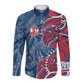 Sydney Roosters Long Sleeve Button Shirt Polynesian Tribal Tattoo Pacific Sport Art