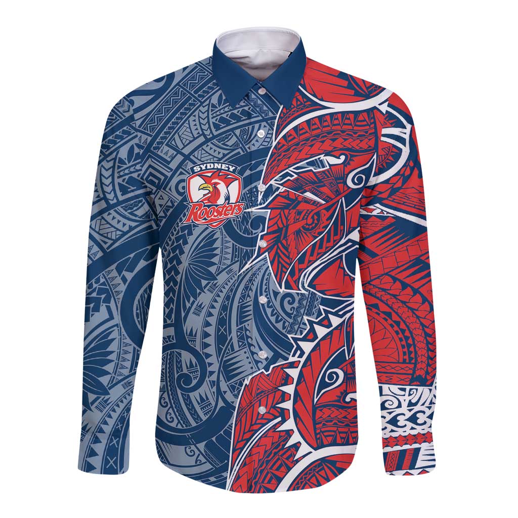 Sydney Roosters Long Sleeve Button Shirt Polynesian Tribal Tattoo Pacific Sport Art