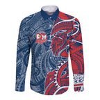 Sydney Roosters Long Sleeve Button Shirt Polynesian Tribal Tattoo Pacific Sport Art