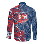 Sydney Roosters Long Sleeve Button Shirt Polynesian Tribal Tattoo Pacific Sport Art