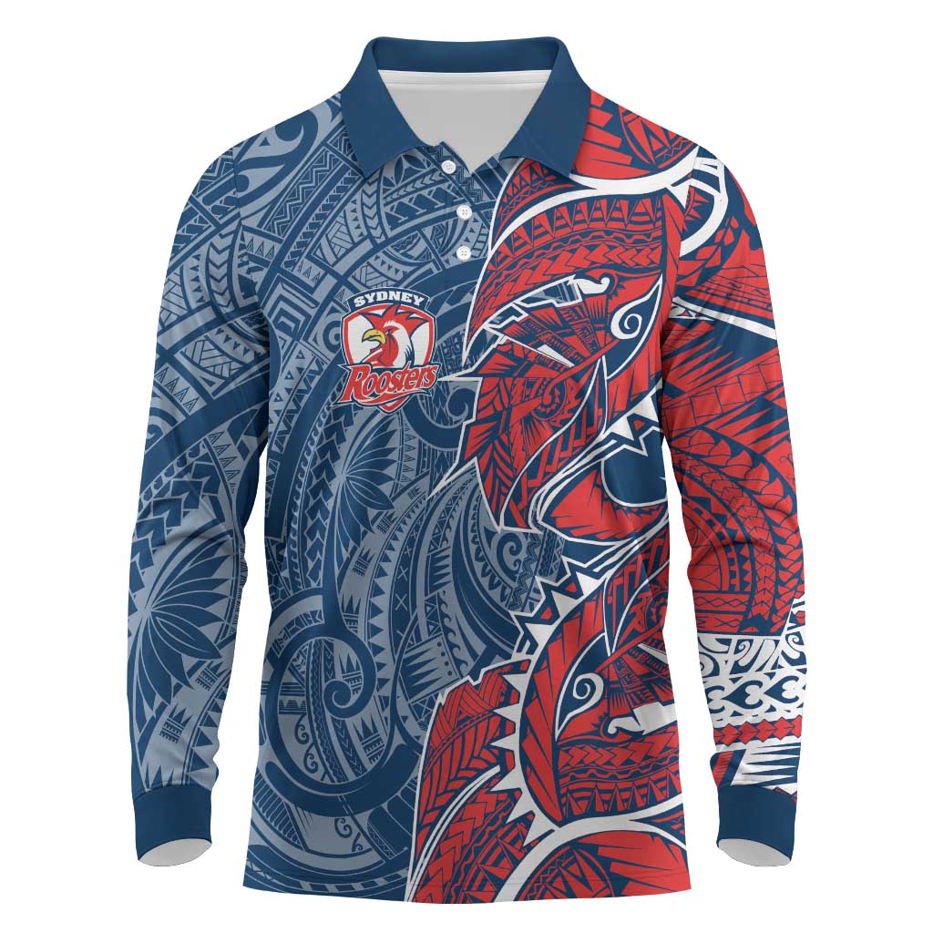 Sydney Roosters Long Sleeve Polo Shirt Polynesian Tribal Tattoo Pacific Sport Art