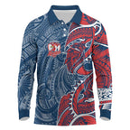 Sydney Roosters Long Sleeve Polo Shirt Polynesian Tribal Tattoo Pacific Sport Art